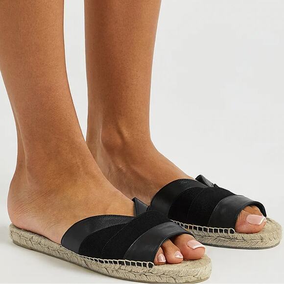 Castañer Pasi flat leather espadrille sandals Minimalist slides in black  Sz 5 - Picture 13 of 15